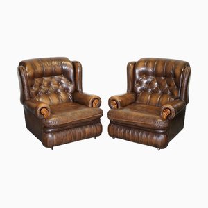 Britische Vintage Monk Chesterfield Sessel in Braun, 2er Set