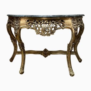 Ornate Gilt Wood Console Table with Shaped Marble Top