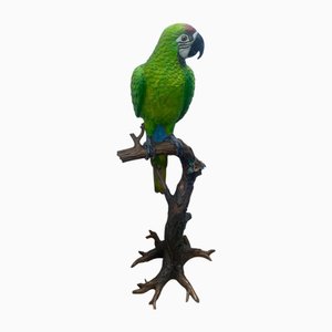 Grande Statue Perroquet en Bronze Polychrome