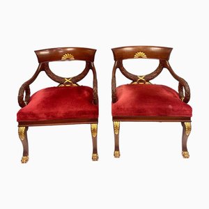 Fauteuils Regency en Acajou Sculpté, 1930s