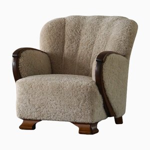 Fauteuil Art Déco en Laine d'Agneau et Bouleau, Danemark, 1930s
