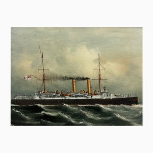 Britischer Künstler, Blake Class Cruiser Royal Navy HMS Blenheim, Ölgemälde, gerahmt