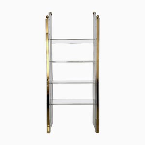 Hollywood Regency Acrylic and Brass Shelf, 1980s