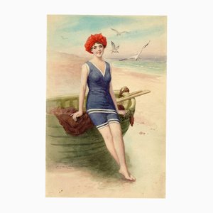 Charles Thomas Howard, Art Deco Young Lady Bather, 1920er-1940er, Aquarell