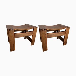Giuseppe Rivadossi zugeschriebene Holzhocker für Officina Rivadossi, Italien, 1970er, 2er Set