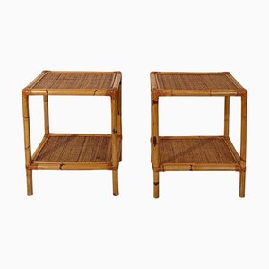 Italian Nightstands in Bamboo, Rattan and Wicker, 1970s, Set of 2
