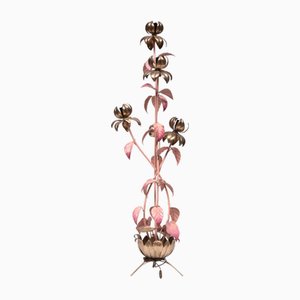 Lampadaire Floral Hollywood Regency en Doré et Polychromie, 1970s