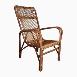 Fauteuil Vintage en Rotin et Bambou Arrondi, Italie, 1960