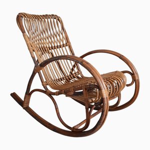 Italienischer Schaukelstuhl aus Rattan & Gebogenem Bambus, 1960er