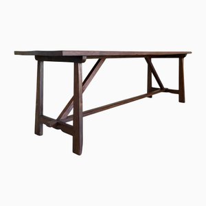 Large Vintage Spanish Dining Table with Carved Legs and Wood Stretcher, 1890