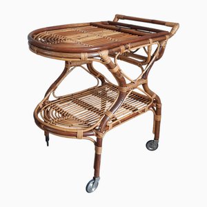 Rattan & Bambus Barwagen mit Rädern Design Italia Tropical Mid-Century 1960