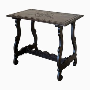 Antique Baroque Spanish Side Table with Lyre Legs and Carved Edges, 1890