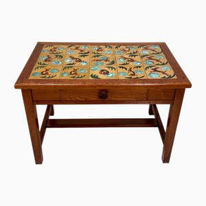 Arts & Crafts Side Table or Children's Furniture Style with Hand-Painted Majolica Ceramic Tiles, Denmark, 1920s