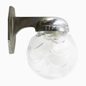 French Art Deco Nickel-Plated and Clear Frosted Glass Wall Lamp