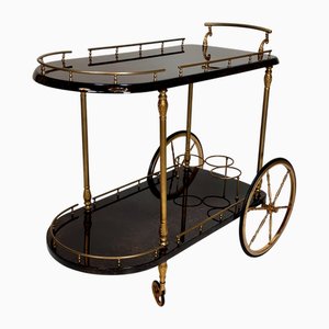 Large Serving Bar Cart or Trolley with Brass Details by Aldo Tura, Italy, 1960s