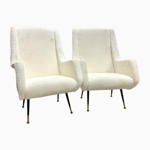 Set of Italian Bouclé White Lady Style Armchairs, 1970s