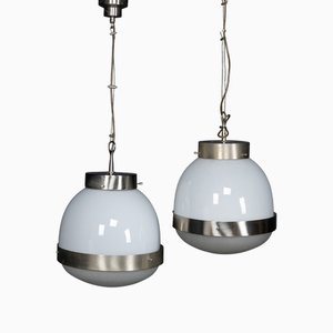 Lampes à Suspension Delta Opaline par Sergio Mazza pour Artemide, Italie, 1960s, Set de 2