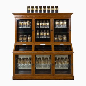 Antique 20th Century French Scumbled Pine & Glass Pharmacy Cabinet, 1900