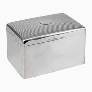 Antique English Silver Engine Turned Cigar Box, 1910s