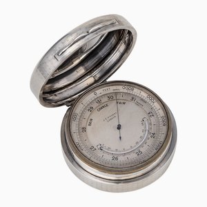 Antique English Silver Barometer & Thermometer by J. C. Vickery, 1912