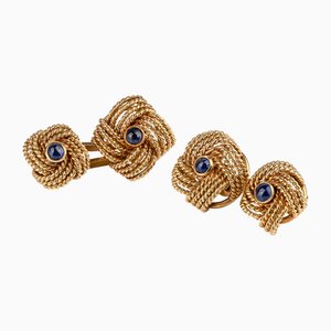 Cased 18 Karat Gold & Sapphire Cufflinks by Hans Georg Mautner, Set of 2