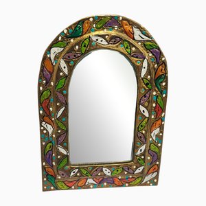 Miroir Coloré Art Déco en Laiton Émaillé, 1930s