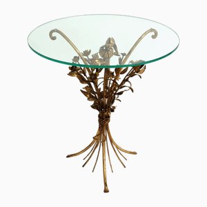 Hollywood Regency Beistelltisch mit Blumenstrauß aus Vergoldetem Metall, 1970er