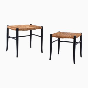 Italian Black and Rush Chiavari Stools from Spinetto, 1960s, Set of 2