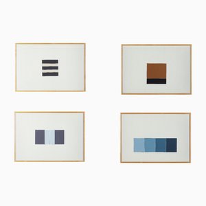 Rolf Hans, 1975, 4 gouaches su carta vergata, Color Field, Hardedge, set di 4