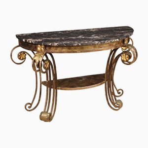 Console en Fer Forgé avec Plateau en Marbre, 1970s