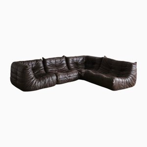 Divano Togo in pelle di Michel Ducaroy per Ligne Roset, anni '70, set di 4