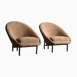 Sillones F115 de metal y peluche en beige de Theo Ruth para Artifort, años 50. Juego de 2