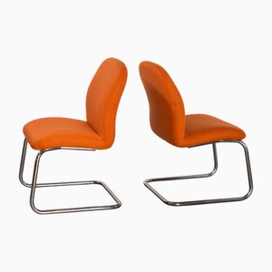 Cantilever Armchairs in Tubular Steel and Orange Upholstery, Germany, 1980, Set of 2