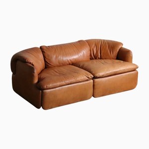 Confidential Sofa in Cognac Leather by Alberto Rosselli for Saporiti, Italy, 1970s