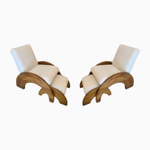 Bouclé Armchairs with Footrest, 1980s, Set of 4