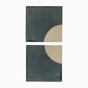 Tiles Moon Blue Ceramic Decorative Wall Lamp by Violaine d'Harcourt