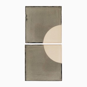 Tiles Moon Grey Ceramic Decorative Wall Lamp by Violaine d'Harcourt
