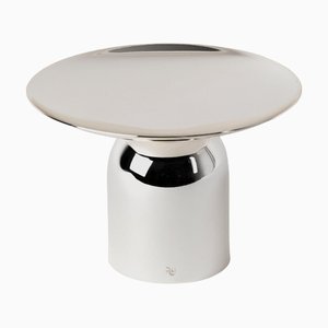Round Top & Cylindrical Base Varnished Silver-Nickel Plated Platter by Avlu