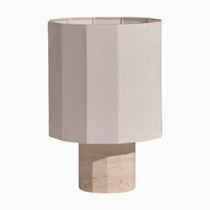 White Travertine Medium Roma II Dodecagon Table Lamp by Nassi