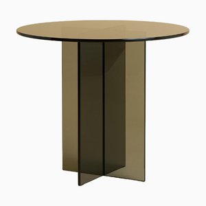 X Shaped Smoked Glass Side Table with Round Top by Lebanto