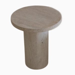 Round Top 40 Muted Beigetravertine Decorative Side Table by Beije Avenue