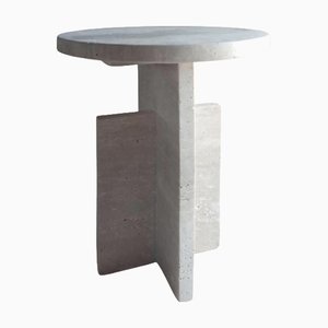 Morden and Sculptural Muted Beige Travertine Square Side Table by Beije Avenue