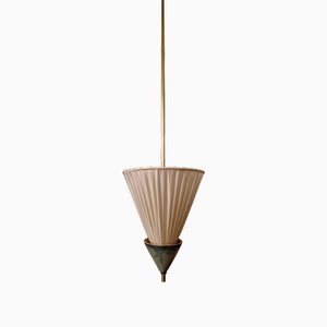 Petite Lampe à Suspension en Tissu Beige avec Laiton par Elsa Foulon