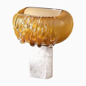 Vibrant Orange Glass Decorative Lamp in Organic White Marble Base by Aina Kari
