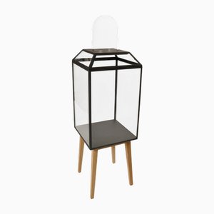 Powder Coated Steel, Glass and Oak Wood Decorative Cabinet 2 by JSPR