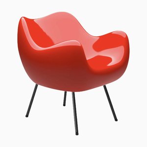 Rm58 Classic Red Composite Seat and Powder-Coated Steel Legs Armchair by Vzor