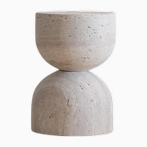 Sablia Muted Beige Travertine Hourglass Shaped Side Table by Beije Avenue