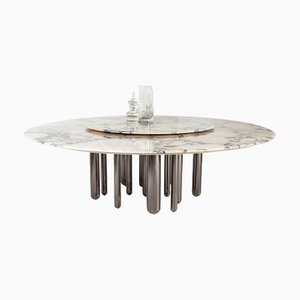 Discoteca 240 Black Nickel and Natural White Marble Table by Casa Casati