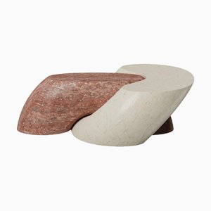 Interconnected Form Brick Red and Ivory Marble Coffee Table by Antonio De Marco