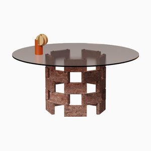 Mesa de centro redonda con base de mármol marrón y superficie de vidrio ahumado de Antonio De Marco